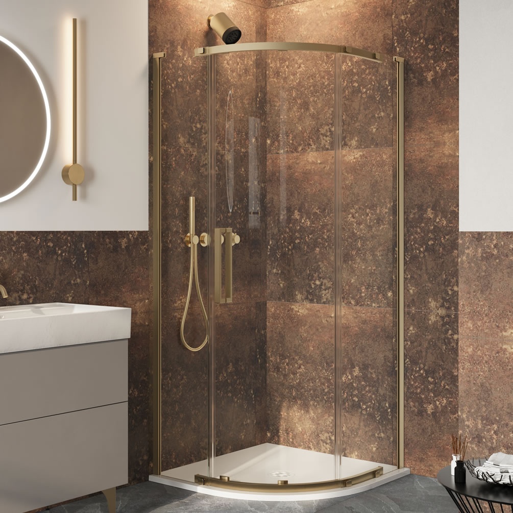 Lifestyle image of Crosswater Asura 8 Brushed Brass 800mm Shower Quadrant